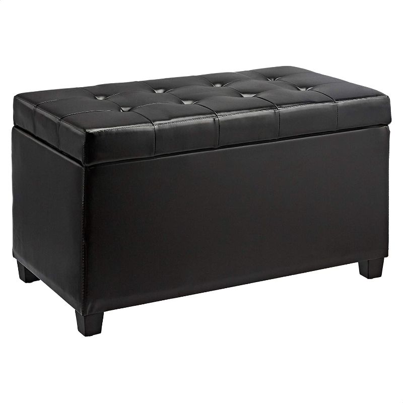 Photo 1 of Amazon Basics Faux Leather Rectangular Storage Ottoman, Black
