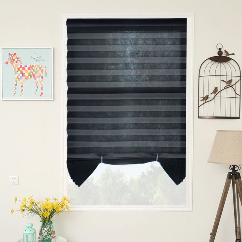 Photo 1 of 6 Pack Black Temporary Shades Cordless Blinds Fabric Light Filtering Pleated Window Shades Easy to Cut and Install 48" Wx72 H, 6-Pack
