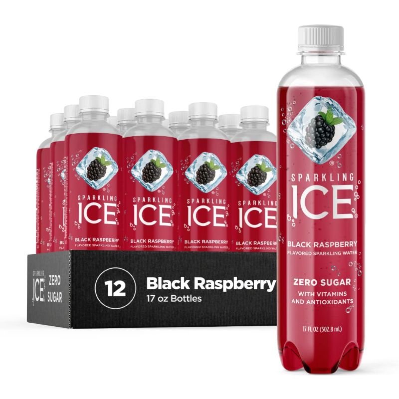Photo 1 of 2 PK Sparkling ICE, Black Raspberry Sparkling Water, Zero Sugar Flavored Water, with Vitamins and Antioxidants, Low Calorie Beverage, 17 fl oz Bottles (Pack of 12) BEST BY 8/8/22
