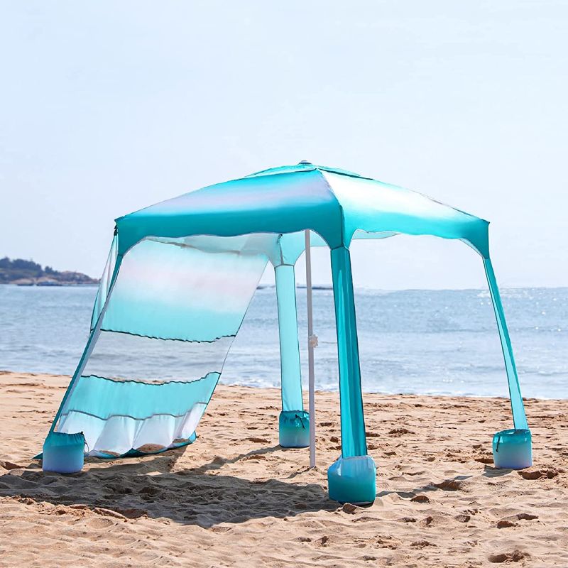 Photo 1 of AMMSUN Beach Cabana,6.2'×6.2' Beach Canopy,Easy Set up and Take Down,Cool Cabana Beach Tent with Sand Pockets,Instant Sun Shelter with Privacy---------used needs cleaning------------cut on carrying bag--------------dent in supporting pole 