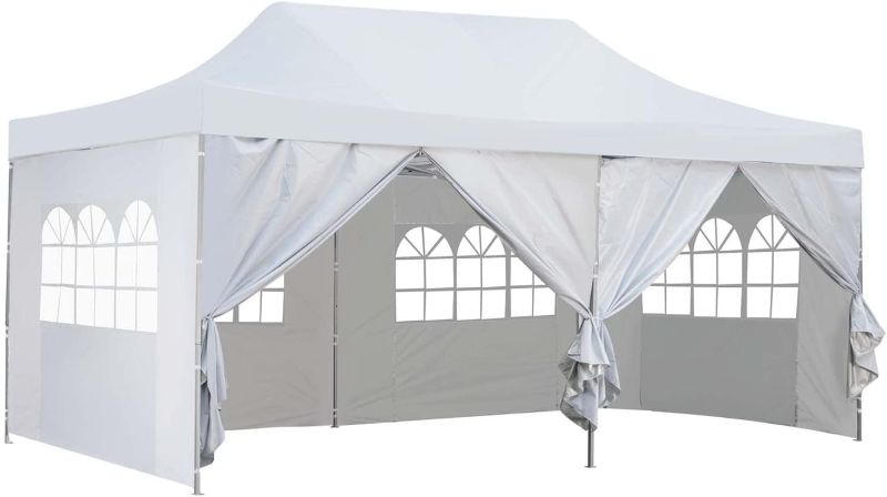 Photo 1 of 10x20 Ft Pop up Canopy Party Wedding Gazebo Tent Shelter with Removable Side Walls White
