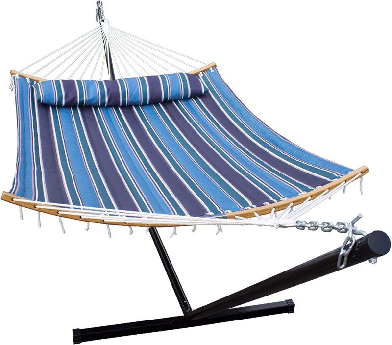 Photo 1 of ***MISSING PARTS***SUNLAX Hammock Stand, Detachable Pillow, Adult Quilted Fabric Swing Bed for Backyard, Patio, Front Porch?Horizon Blue?
