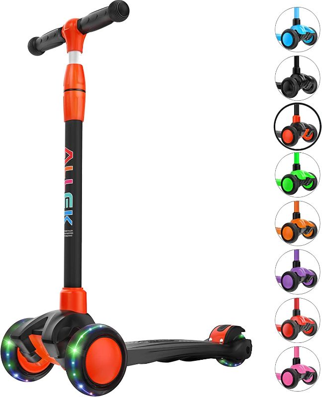 Photo 1 of Allek Kick Scooter B03, Lean 'N Glide 3-Wheeled Push Scooter with Extra Wide PU Light-Up Wheels, Any Height Adjustable Handlebar and Strong Thick Deck for Children from 3-12yrs (Black-Red)