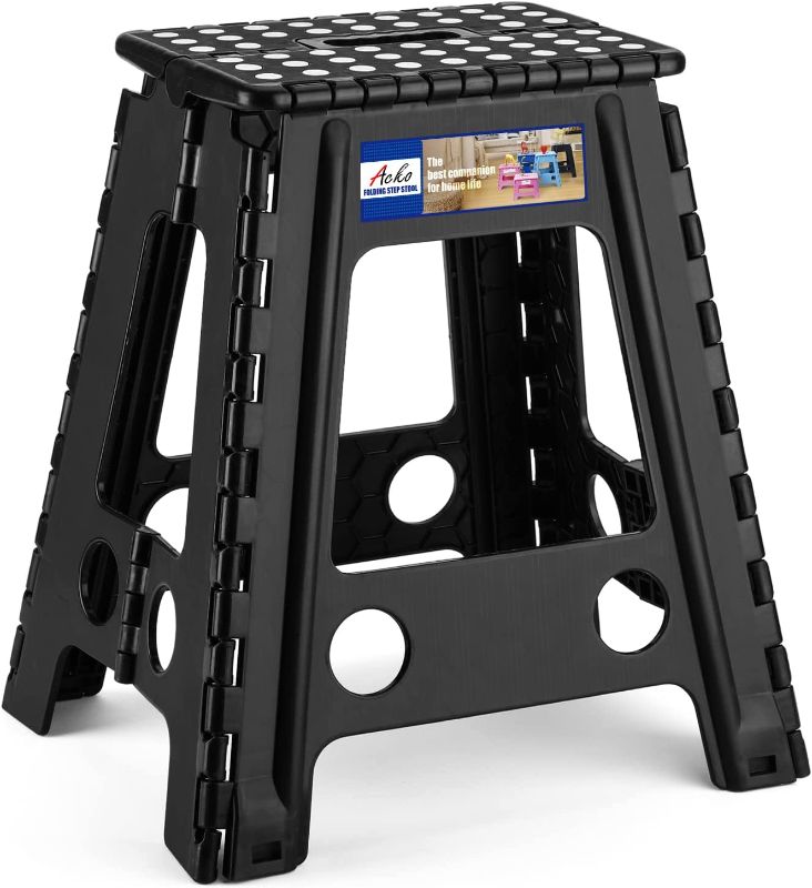 Photo 1 of Acko Black 18 Inches Non Slip Folding Step Stool for Kids and Adults with Handle
