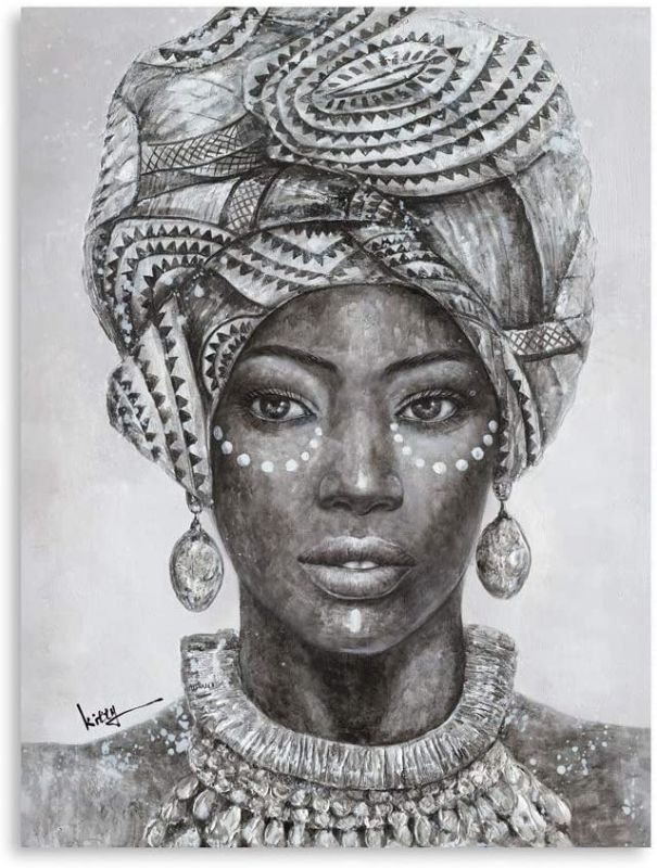 Photo 1 of 
Roll over image to zoom in






African American Women Wall Decor Black Girl Wearing Vintage Turban and Earring Necklace Painting Home Decor for Bedroom Framed 