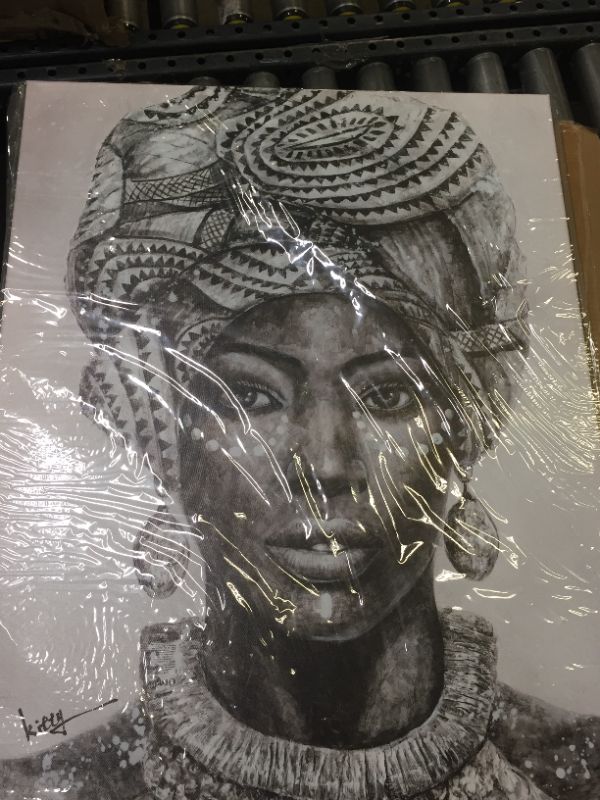 Photo 3 of African American Women Wall Decor Black Girl Wearing Vintage Turban and Earring Necklace Painting Home Decor for Bedroom Framed Easy to Hang(24"x32"x1 Panel)
