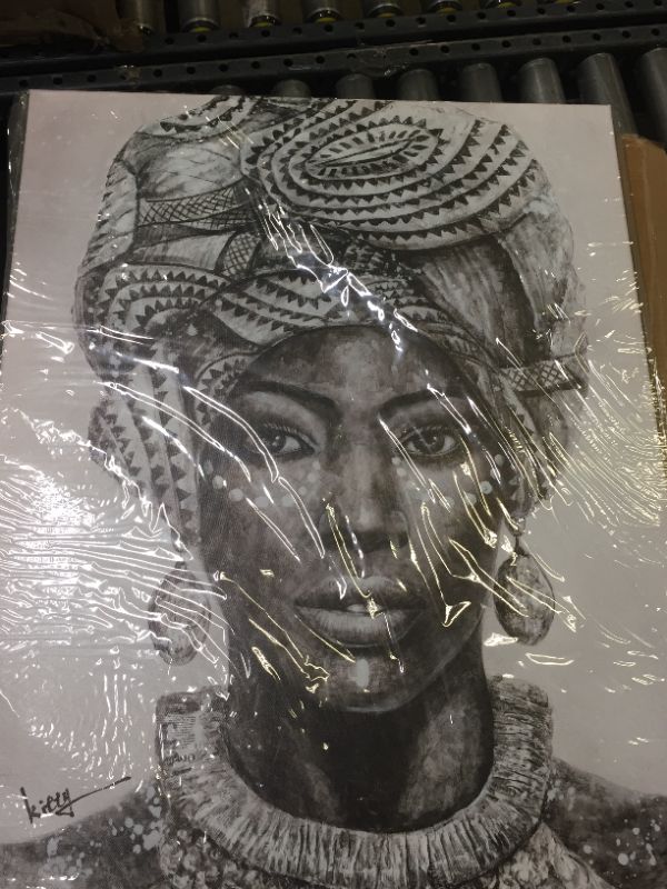 Photo 1 of African American Women Wall Decor Black Girl Wearing Vintage Turban and Earring Necklace Painting Home Decor for Bedroom Framed Easy to Hang(24"x32"x1 Panel)

