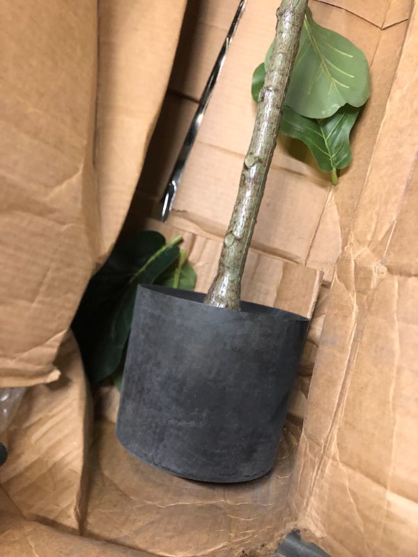 Photo 4 of 4.5ft. Fiddle Leaf Fig Artificial Tree ******MAJOR DAMAGE TO PACKAGING****MINIMUM DAMAGE TO PRODUCT****