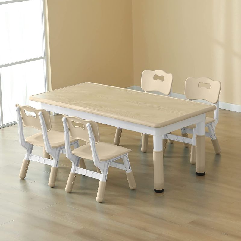 Photo 1 of CuFun Kids Table and 4 Chairs Set, Children Study Table and Dining Table, Toddler Daycare Table and Chairs Set