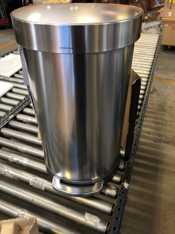 Photo 2 of 45-Liter Fingerprint-Proof Brushed Stainless Steel Semi-Round Step-On Trash Can