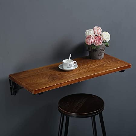 Photo 1 of (36" Lx16 W) Industrial Rustic Folding Wall Mounted Workbench Drop Leaf Table, Dining Table Desk, Pine Wood Wall Mounted Bar Tables,Workbench,Study Table,Collapsible Butcher Block Solid Wood Table
