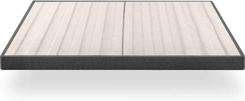 Photo 1 of ZINUS Upholstered Metal Box Spring with Wood Slats / 4 Inch Mattress Foundation / Easy Assembly / Fabric Paneled Design, Queen, PACKAGE DMG 
