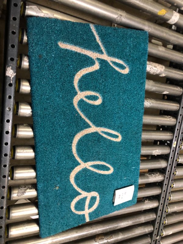 Photo 2 of 1'6"x2'6" Blue Hello Cursive Doormat - DIRTY/MARKINGS FROM NOT BEING PACKAGED

