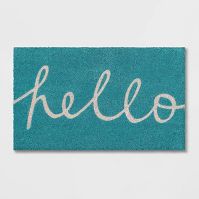 Photo 1 of 1'6"x2'6" Blue Hello Cursive Doormat - DIRTY/MARKINGS FROM NOT BEING PACKAGED

