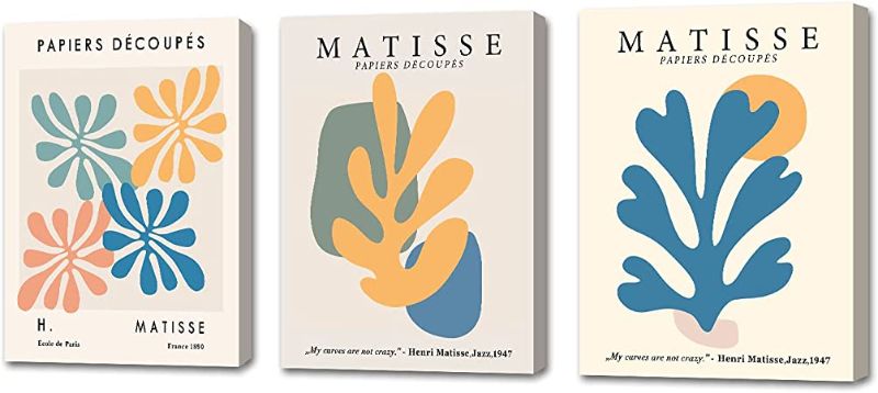 Photo 1 of 3 Piece Set Modern Abstract Matisse Wall Art Painting Framed Canvas Painting For Bathroom Home Decoration Kitchen Living Room Office Artwork 12"x16"x3 Total Size 16"x36"
