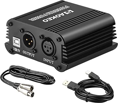 Photo 1 of Aokeo 48V Phantom Power Supply Powered by USB Plug in, Included with 8 feet USB Cable, Bonus + XLR 3 Pin Microphone Cable for Any Condenser Microphone Music Recording Equipment
