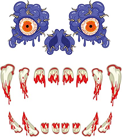 Photo 1 of AGUDOU Halloween Garage Door Decorations, Monster Face Sticker for Garage ?Archway, Car, Door, Window Decor for Decoration Supplies, PVC Halloween Decorations Scary with Eyes, Fangs, Nostril(Purple) ----- 2 PACK 
