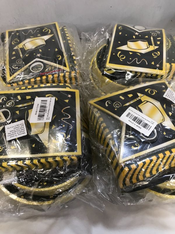 Photo 2 of 202PCS Graduation Plates and Napkins Party Supplies 2022, Severs 50 Black and Gold Graduation Party Decorations Tableware with Dinner and Dessert Plates,Tablecloth,Cups,Flag for College High School ---- 4 pack 
