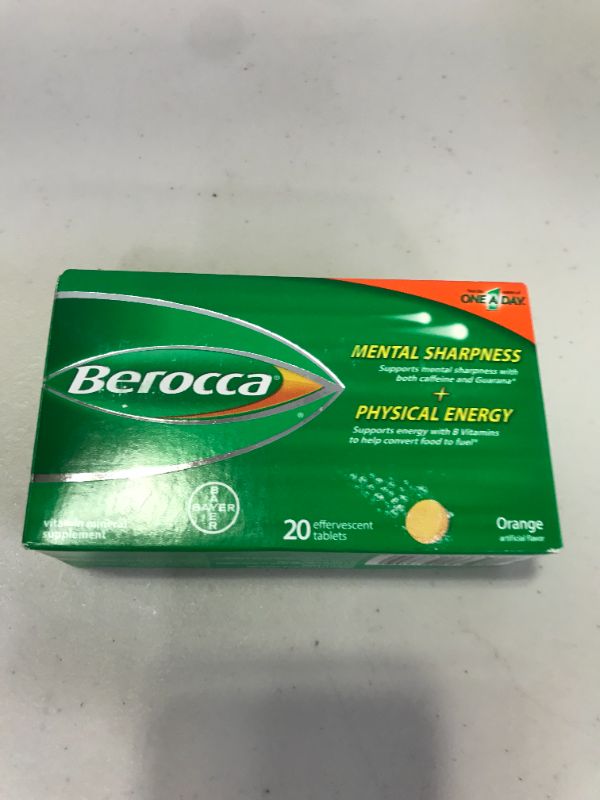 Photo 2 of Berocca Orange Flavor Vitamin Mineral Supplement Effervescent Tablets 20 ct Box --- EXP 08/2023