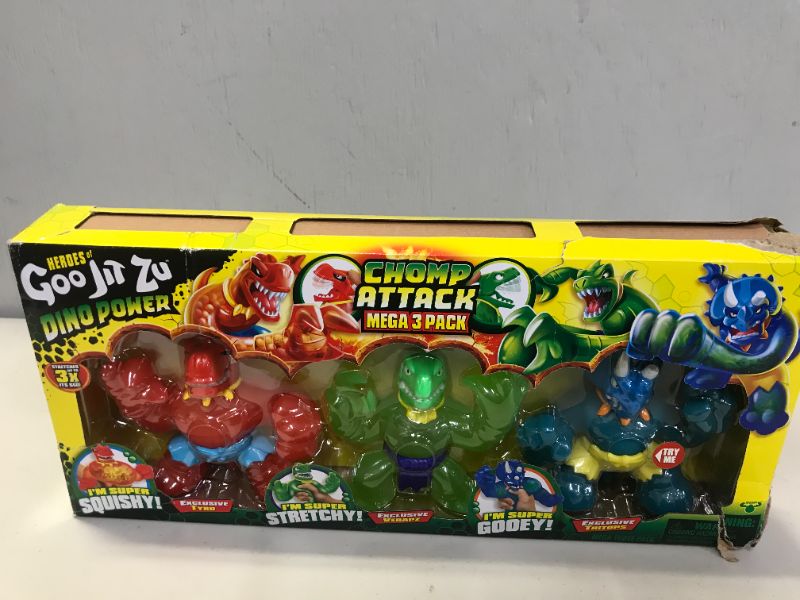 Photo 2 of Goo Jit Zu Heroes of Goo Jit Zu Dino Power Mega 3 Pack Chomp Attack, MOY41257 ---- PACKAGING DAMAGED, PRODUCT IS NEW
