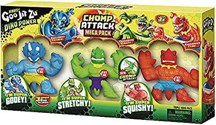 Photo 1 of Goo Jit Zu Heroes of Goo Jit Zu Dino Power Mega 3 Pack Chomp Attack, MOY41257 ---- PACKAGING DAMAGED, PRODUCT IS NEW
