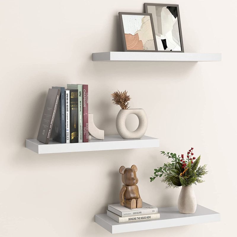 Photo 1 of  HOMEFURNISHING Floating Shelves, Wall Shelves for Bathroom/Living Room/Bedroom/Kitchen Decor, White Shelves with Invisible Brackets Set of 3 - AMFS08
