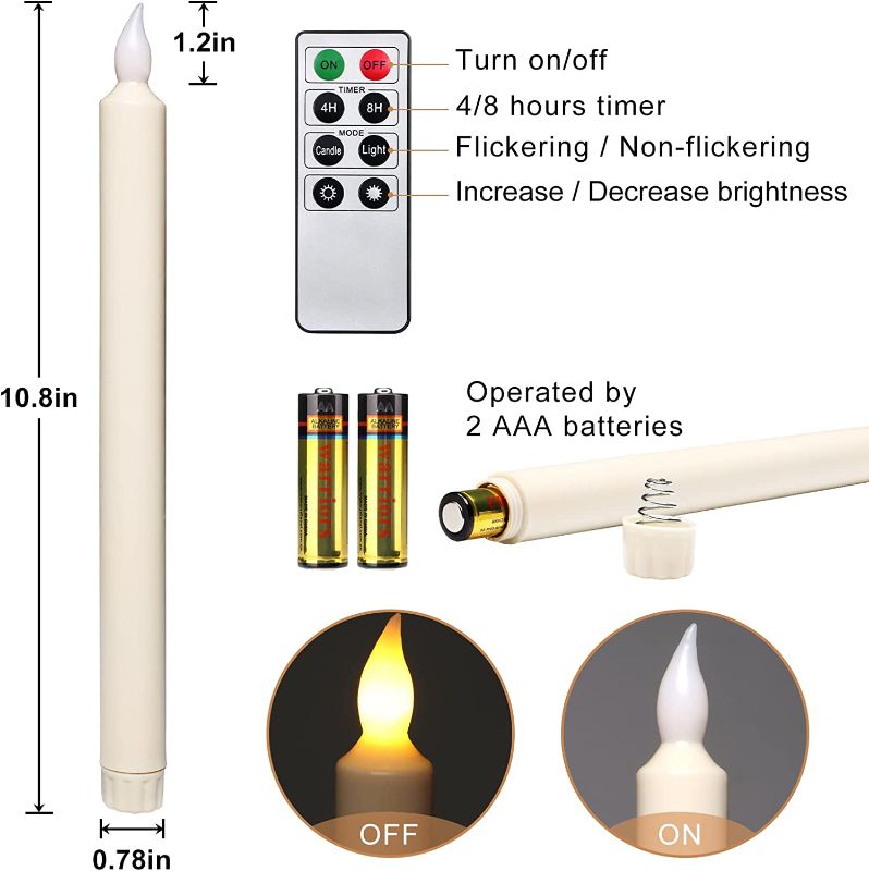 Photo 1 of  Flameless Taper Candles with Remote Control and Timer, Set of 4, Ivory Flickering Led Battery Candles for Wedding Dinner Christmas
