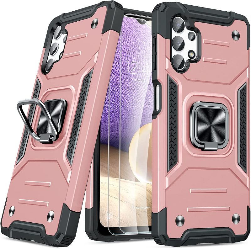 Photo 1 of JAME Case for Samsung Galaxy A32 5G, Military-Grade Drop Protection Bumper Tough Rugged Shockproof Protective Phone Case with Ring Kickstand for A32 5G, Rose Gold
