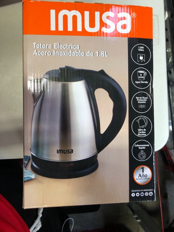 Photo 5 of IMUSA USA GAU-18220 1.8 Liter Cordless Stainless Steel Electric Tea Kettle with Easy To Serve Pouring Spout
