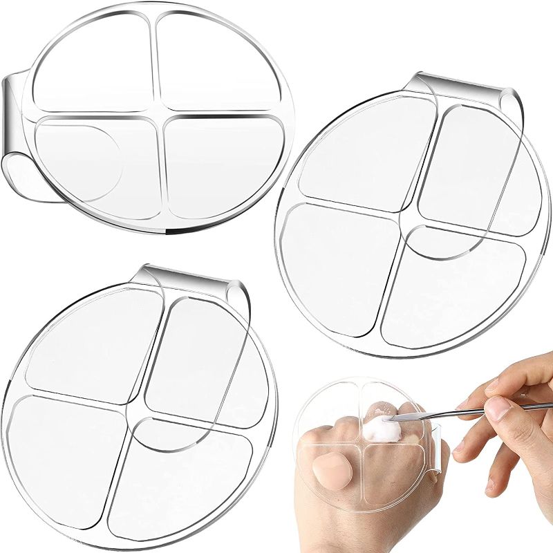 Photo 1 of 4 Pieces Hand Makeup Mixing Palette Hand-Held Cosmetic Palette Clear Round Makeup Palette Transparent Makeup Hand-Held Palette Nail Art Manicure Mixing Palette for Mixing Foundation Cosmetic Eyeshadow
