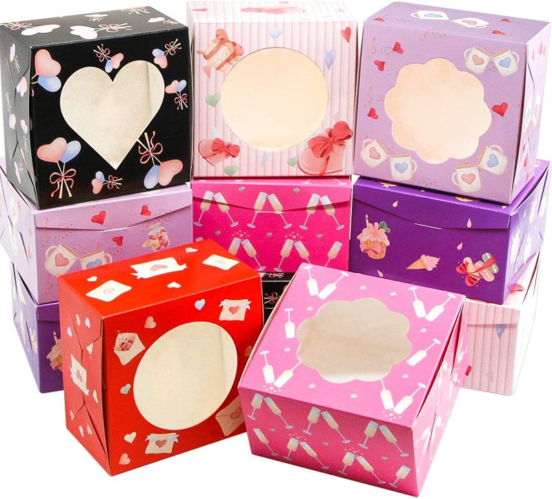 Photo 1 of 24pcs Valentines Day Treat Boxes Mother's Day Cupcake Bakery Boxes with Windows Valentines Cupcake Candy Chocolate Container for Valentine Gift Holiday Party Supplies

