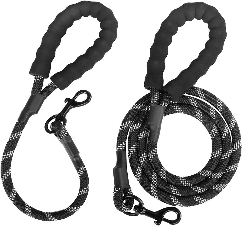 Photo 1 of Dog Leash 2 Pack Dog Leash 5 FT Heavy Duty Dog Leash and 2 FT Short Dog Leash with Comfortable Padded Handle and Highly Reflective Thread for Medium and Large Dogs
