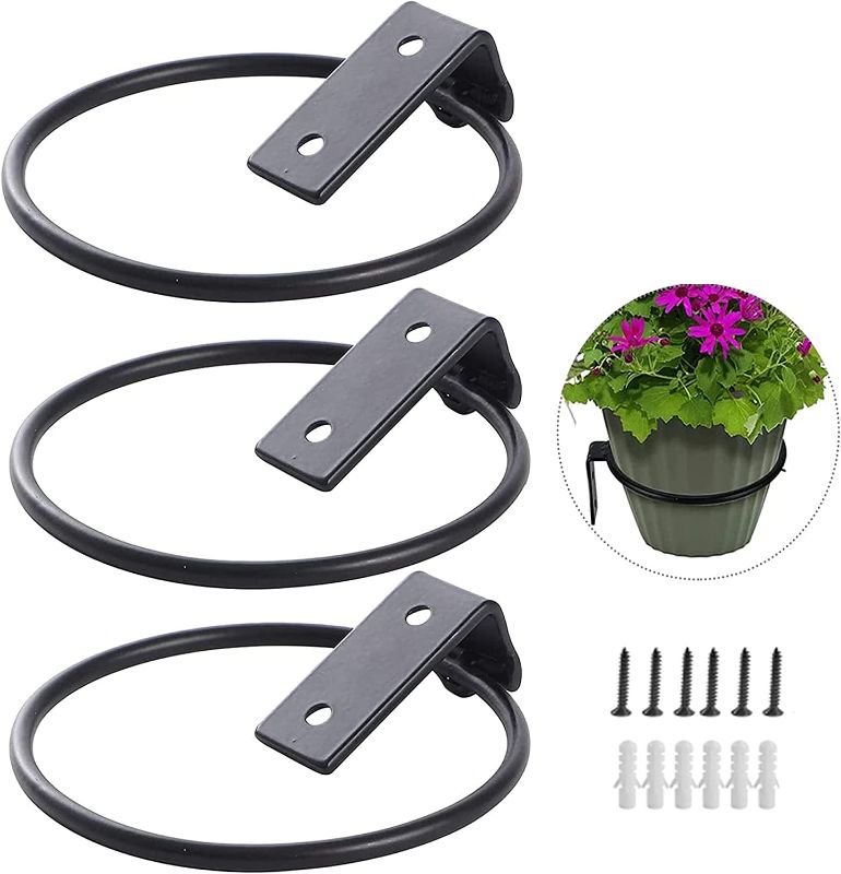Photo 1 of 6 Inch Wall Planter Holder Flower Pot Holder Rings Wall Mounted 3 Pack Collapsable Metal Planter Hooks Hangers for Indoor & Outdoor Decorative Wall Bracket, Iron Black
