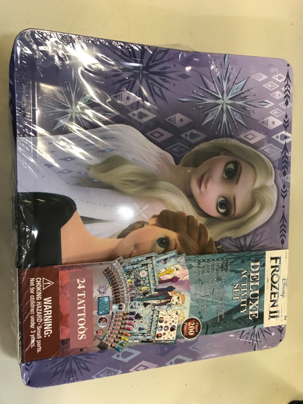 Photo 2 of Innovative Designs Disney Frozen 2 Kids Deluxe Activity Set with Carrying Tin, Coloring Sheets, Tattoos, Stickers, & Art Supplies
