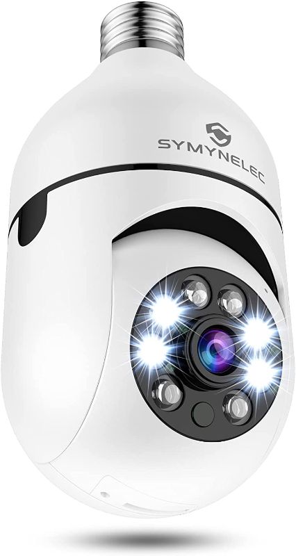 Photo 1 of Light Bulb Security Camera, SYMYNELEC 360 Degree Pan/Tilt Panoramic IP Camera, 2.4GHz WiFi 1080P Smart Home Surveillance Cam with Motion Detection Alarm Night Vision Two Way Talk Indoor Outdoor E27
