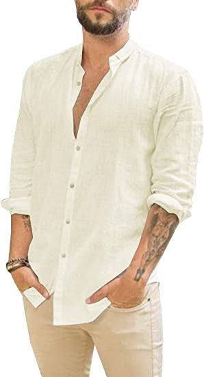 Photo 1 of APRAW Mens Linen Button Down Shirts Long Sleeves Summer Beach Casual Regular Fit Shirt Tops SIZE M 
