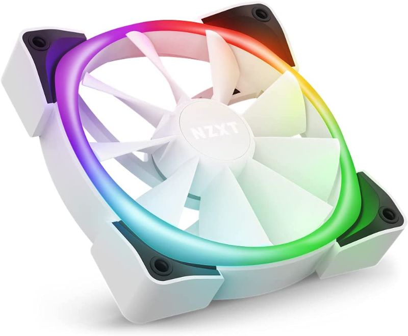 Photo 1 of NZXT AER RGB 2-120mm - HF-28120-BW - Advanced Lighting Customizations - Winglet Tips - Fluid Dynamic Bearing - LED RGB PWM Fan - Single (Lighting Controller REQUIRED & NOT INCLUDED) - White (3 PACK) 
