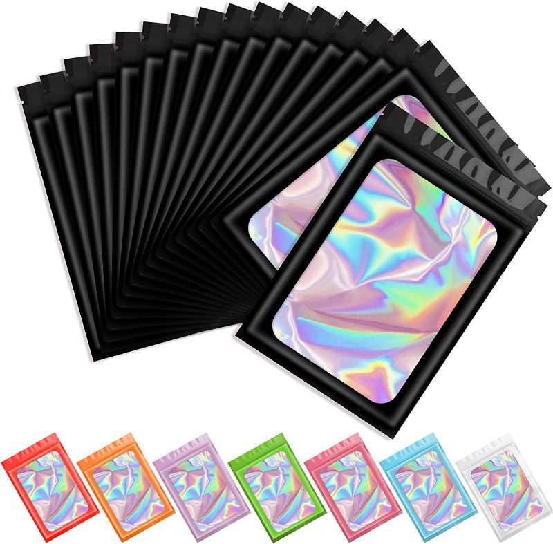 Photo 1 of 100 pcs Black Smell Proof Mylar Bags Holographic Packaging Bags,Clear Resealable Odor Proof Bags Foil Pouch Bags for Food Storage and Lipgloss,Jewelry,Eyelash Packaging for Small Business(6.3x9.4Inch)
