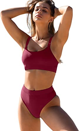 Photo 1 of ZINPRETTY Women High Waisted Bikini Set Sports Color Block Swimsuit Scoop Neck Cheeky Bathing Suit
MEDIUM