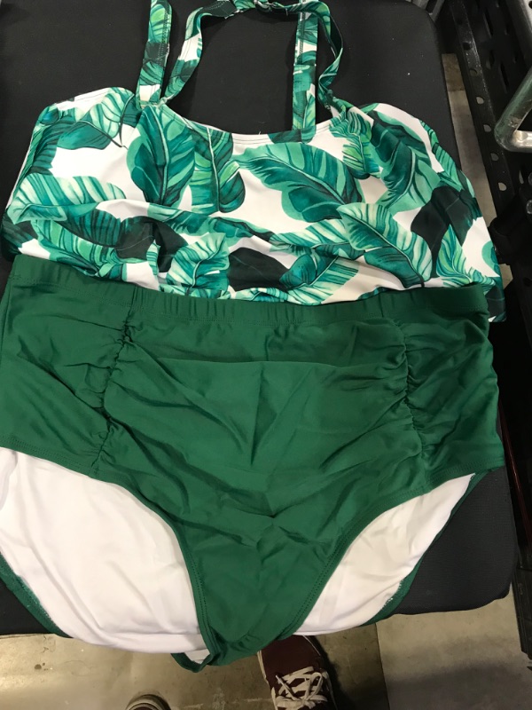 Photo 2 of Coskaka Women's High Neck Two Piece Bathing Suits Top Ruffled High Waist Swimsuit Tankini Bikini Sets  -- Size XL--
