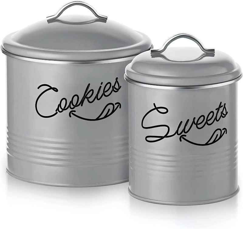 Photo 1 of Candy Jar & Cookie Jar for Kitchen counter | Farmhouse Kitchen Jars for Storage of Your Favorite Treats | Large & Medium Canisters Set of Two Cookie & Candy Jars with Lids | Airtight Jar by Nirgals (Silver)
