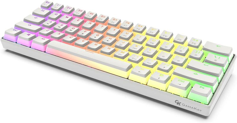 Photo 1 of GK GAMAKAY MK61 RGB Pudding Keyboard, 61 Keys Gateron Optical Switch PBT Pudding Keycaps, Hot Swappable Backlit Ultra-Compact Wired Gaming Keyboard for Windows Mac PC Gamers (Red Switch, White)
