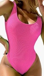 Photo 1 of  Scoop Neck Ribbed High Cut Low Back One Piece Swimsuit Padded Bathing Suit for Women  --Size L --
