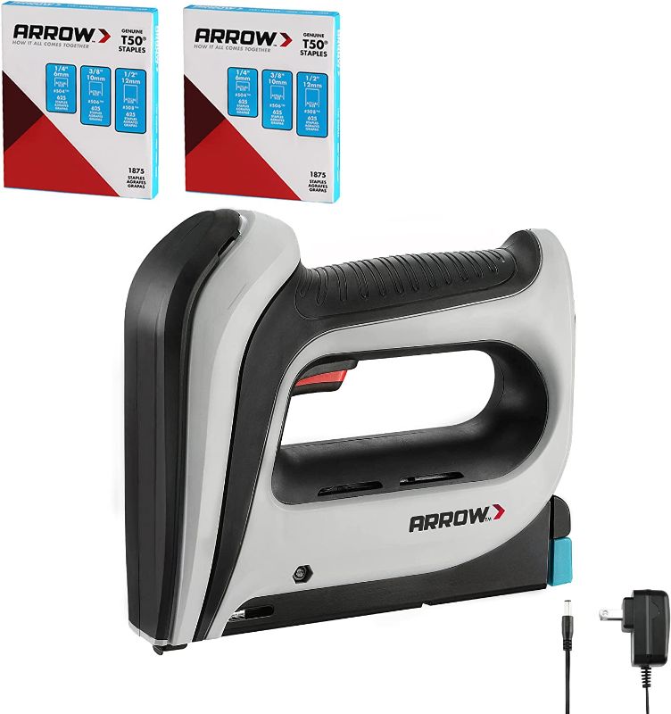 Photo 1 of Arrow Cordless Staple Gun Kit, Electric Stapler with 3750 Pieces T50 1/4", 3/8", 1/2" Staples, for Upholstery Professional and DIY Projects, T50DCD
