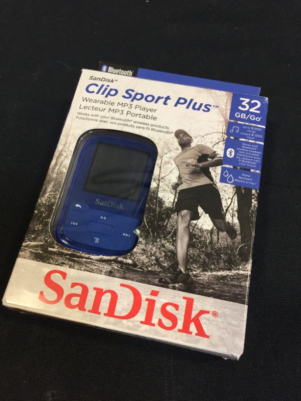 Photo 2 of SanDisk 32GB Clip Sport Plus MP3 Player, Blue - Bluetooth, LCD Screen, FM Radio - SDMX32-032G-G46B
