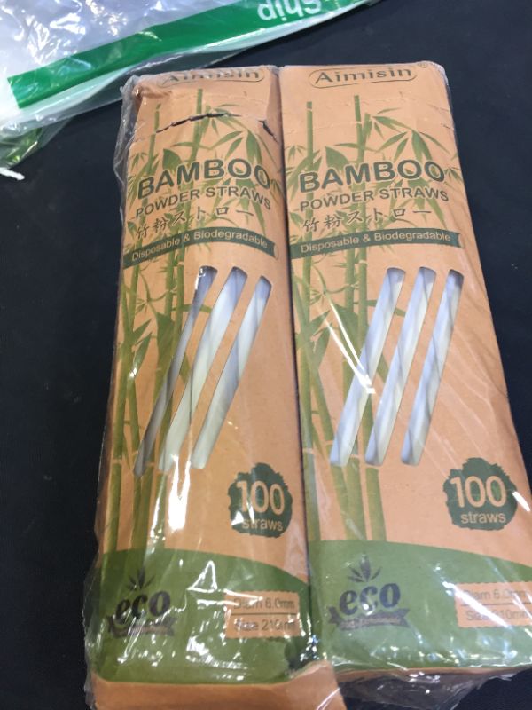 Photo 2 of Aimisin Bamboo Powder Straws Natural Biodegradable Compostable Plant Based Straws for Boba Smoothies Juices Restaurants Party (8.27''x 0.24''-200pcs)
