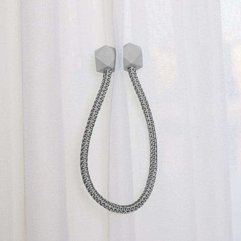 Photo 1 of 4 Pack Magnetic Curtain Tiebacks, Convenient Decorative Drape Rope Curtain Tie Backs Holdback Holder for Window Draperies (Gray)
