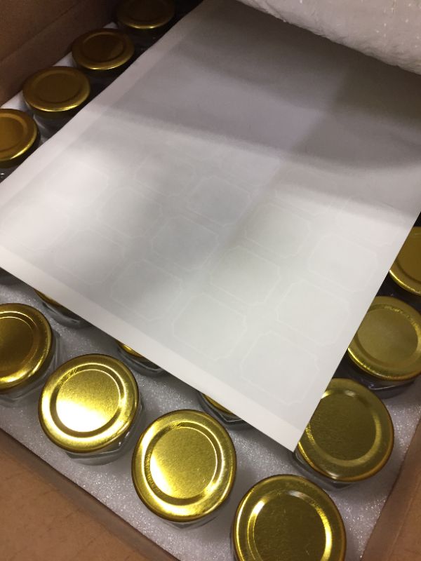 Photo 2 of 48 Pack 1.5 oz Hexagon Glass Canning Jars with Gold Lids, Mini Jam Jars for Honey,Sauce,Baby Foods, Wedding Favors,DIY Small Spice Jars. Include 1 Pen and 80 Labels.
