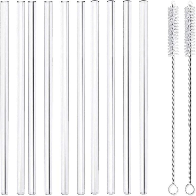 Photo 1 of 10 Pack Glass Straws, Reusable Glass Drinking Straws, With 10 Straight Smoothie Straws and 2 Cleaning Brush, Reusable Straws For Coffee, Tea, Wine, Juice, Smoothies, Frozen Drinks (8x200mm Straight)
