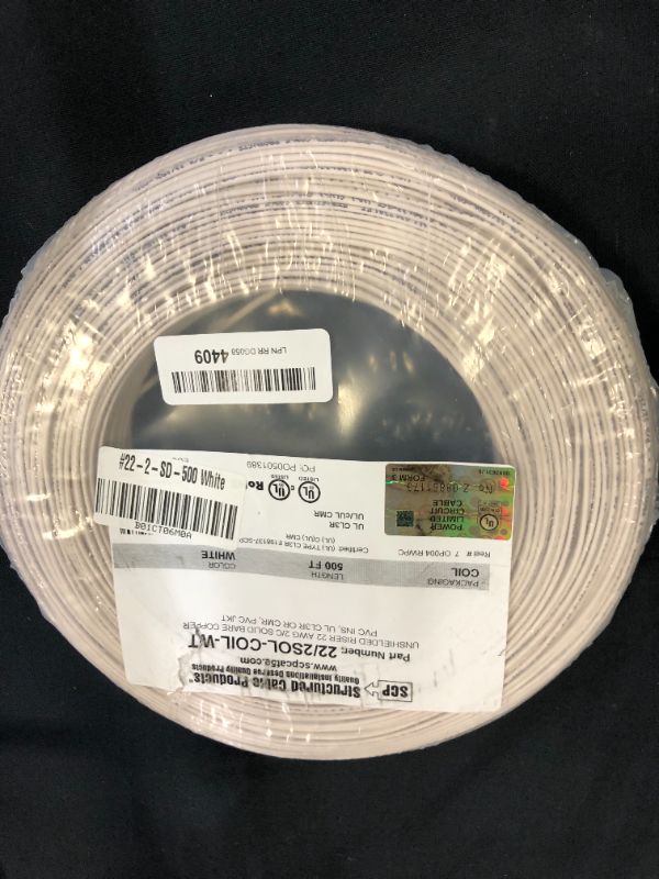 Photo 2 of 22 Gauge 500 Feet Solid Copper Security Cable White Security Alarm Wire UL Rated